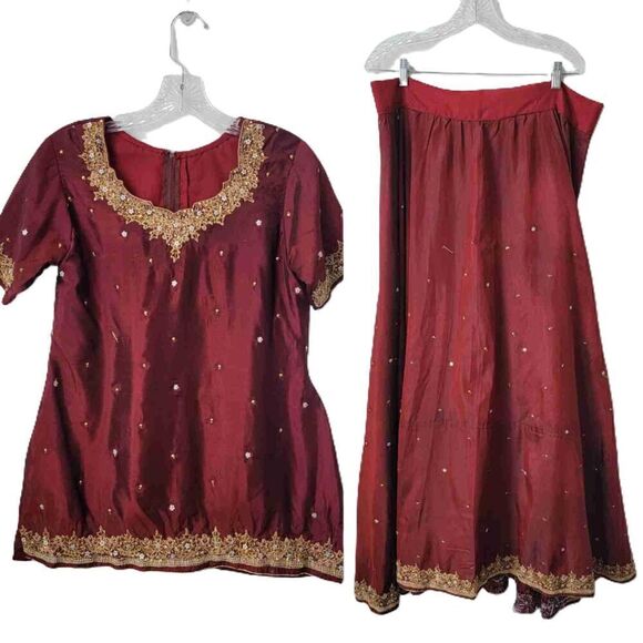 Womens Maxi Skirt And Top Set Short Sleeves Traditional Style Size Small & XL - Picture 1 of 14